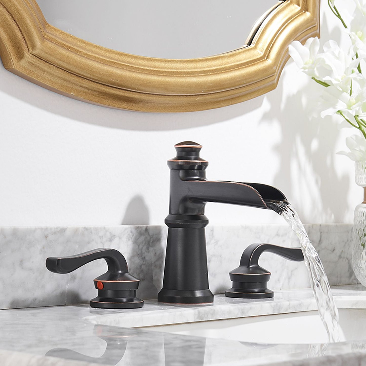 8 in. Waterfall Widespread 2-Handle Bathroom Faucet With Pop-up Drain Assembly in Oil Rubbed Bronze image 5