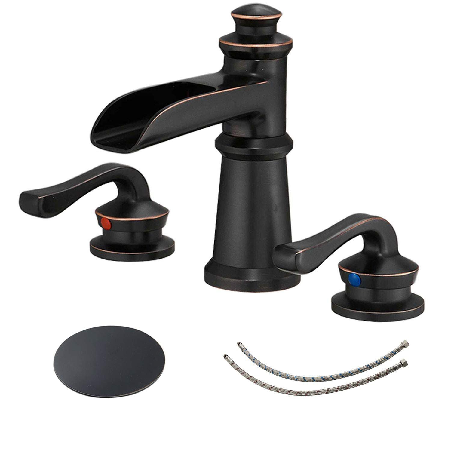 8 in. Waterfall Widespread 2-Handle Bathroom Faucet With Pop-up Drain Assembly in Oil Rubbed Bronze image 1