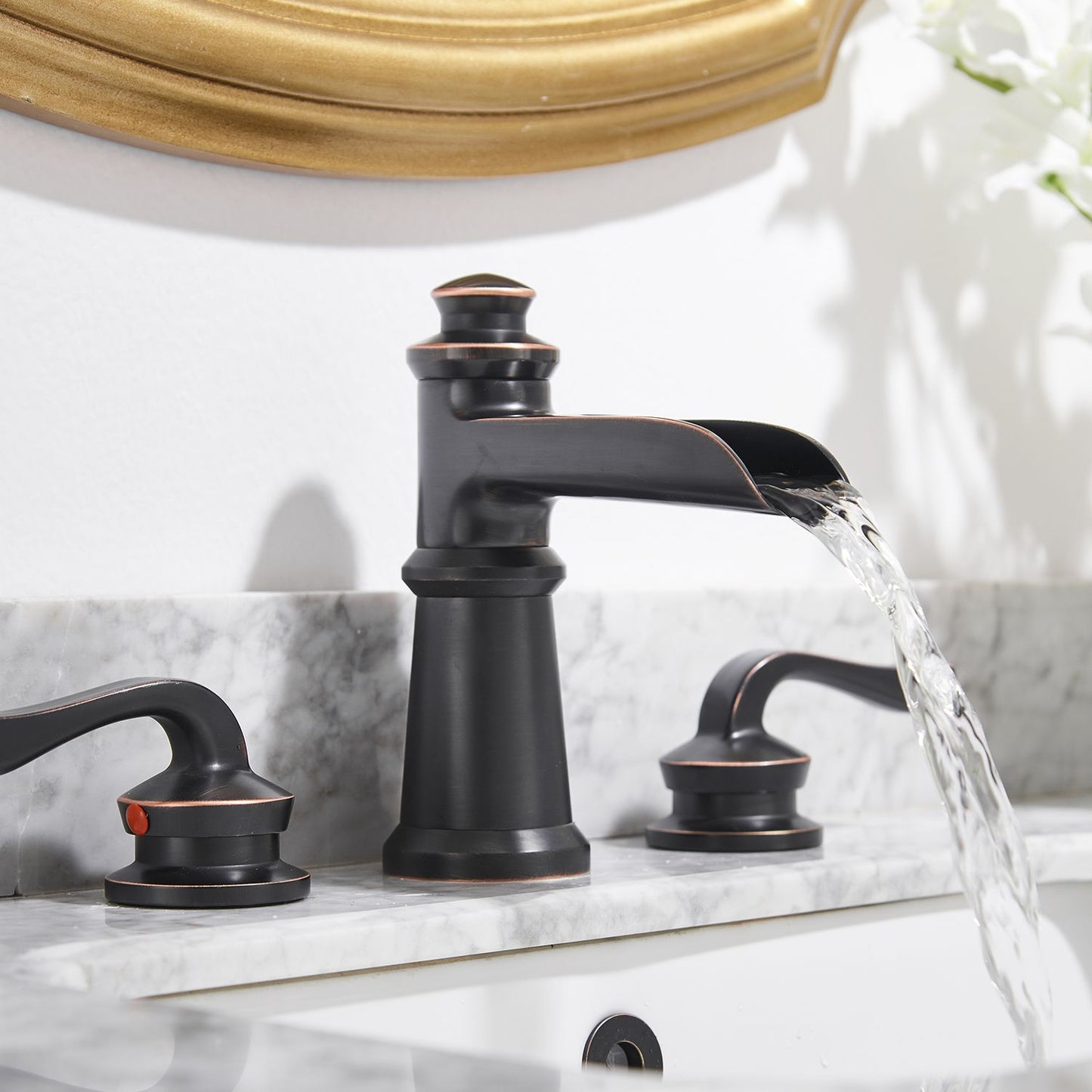8 in. Waterfall Widespread 2-Handle Bathroom Faucet With Pop-up Drain Assembly in Oil Rubbed Bronze image 3