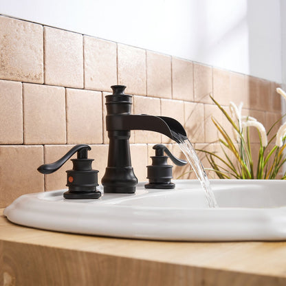 8 in. Waterfall Widespread 2-Handle Bathroom Faucet With Pop-up Drain Assembly in Spot Resist Brushed Nickel Oil Rubbed  image 13