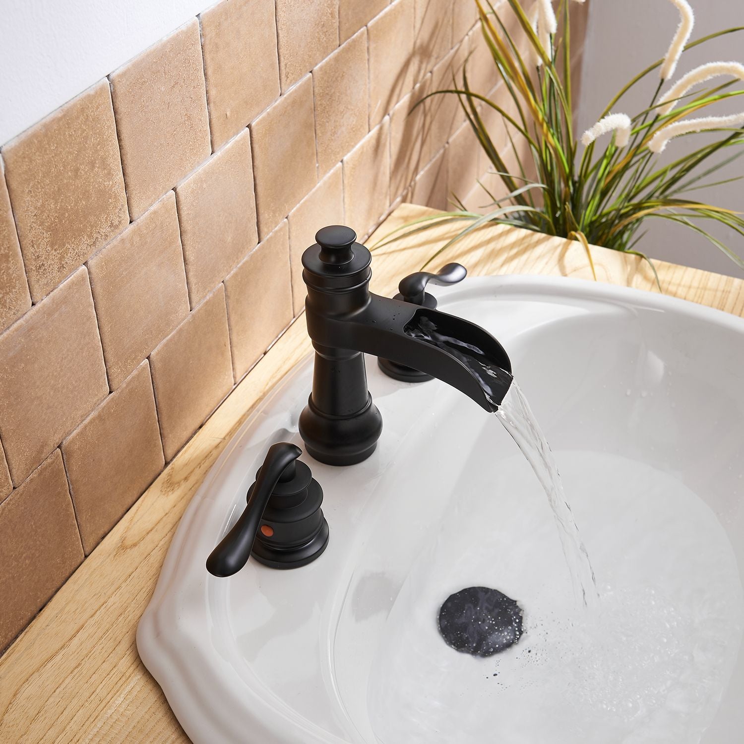 8 in. Waterfall Widespread 2-Handle Bathroom Faucet With Pop-up Drain Assembly in Spot Resist Brushed Nickel Oil Rubbed  image 17