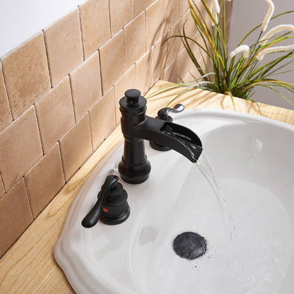 8 in. Waterfall Widespread 2-Handle Bathroom Faucet With Pop-up Drain Assembly in Spot Resist Brushed Nickel Oil Rubbed  image 17