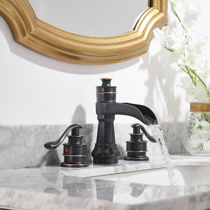 8 in. Waterfall Widespread 2-Handle Bathroom Faucet With Pop-up Drain Assembly in Spot Resist Brushed Nickel Oil Rubbed  image 6