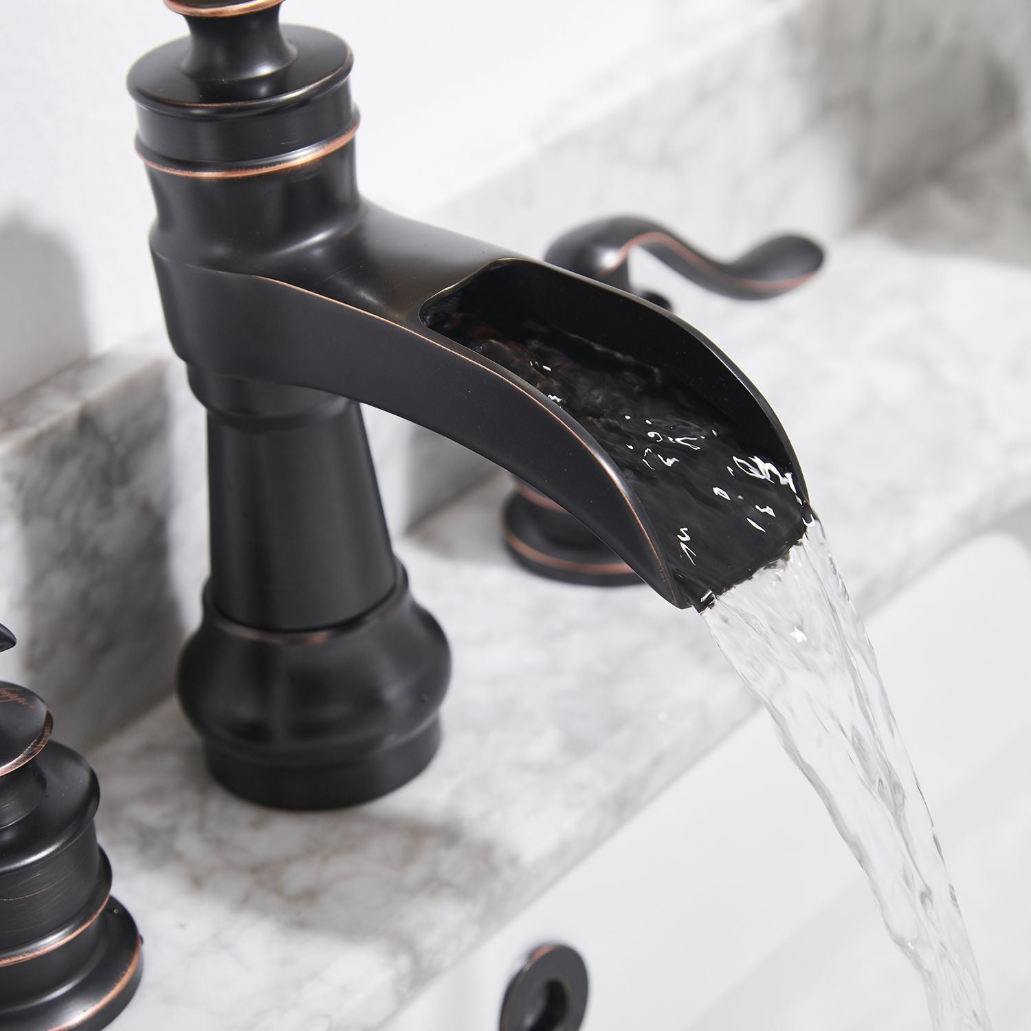 8 in. Waterfall Widespread 2-Handle Bathroom Faucet With Pop-up Drain Assembly in Spot Resist Brushed Nickel Oil Rubbed  image 4
