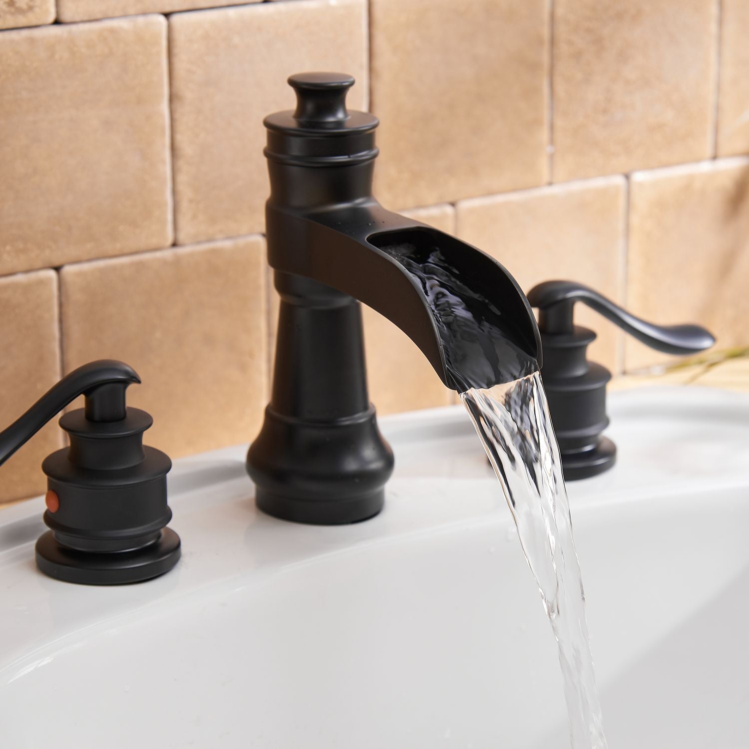 8 in. Waterfall Widespread 2-Handle Bathroom Faucet With Pop-up Drain Assembly in Spot Resist Brushed Nickel Oil Rubbed  image 20