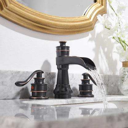 8 in. Waterfall Widespread 2-Handle Bathroom Faucet With Pop-up Drain Assembly in Spot Resist Brushed Nickel Oil Rubbed  image 5