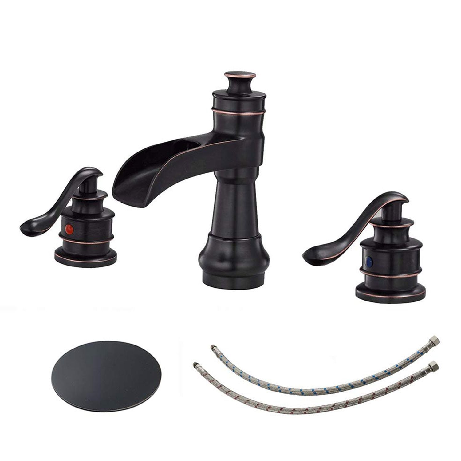 8 in. Waterfall Widespread 2-Handle Bathroom Faucet With Pop-up Drain Assembly in Spot Resist Brushed Nickel Oil Rubbed  image 1