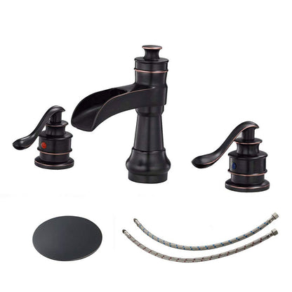 8 in. Waterfall Widespread 2-Handle Bathroom Faucet With Pop-up Drain Assembly in Spot Resist Brushed Nickel Oil Rubbed  image 1