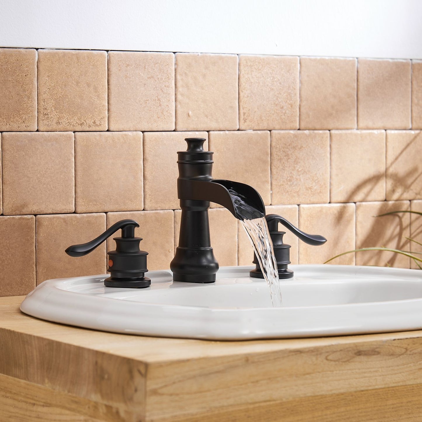 8 in. Waterfall Widespread 2-Handle Bathroom Faucet With Pop-up Drain Assembly in Spot Resist Brushed Nickel Oil Rubbed  image 15