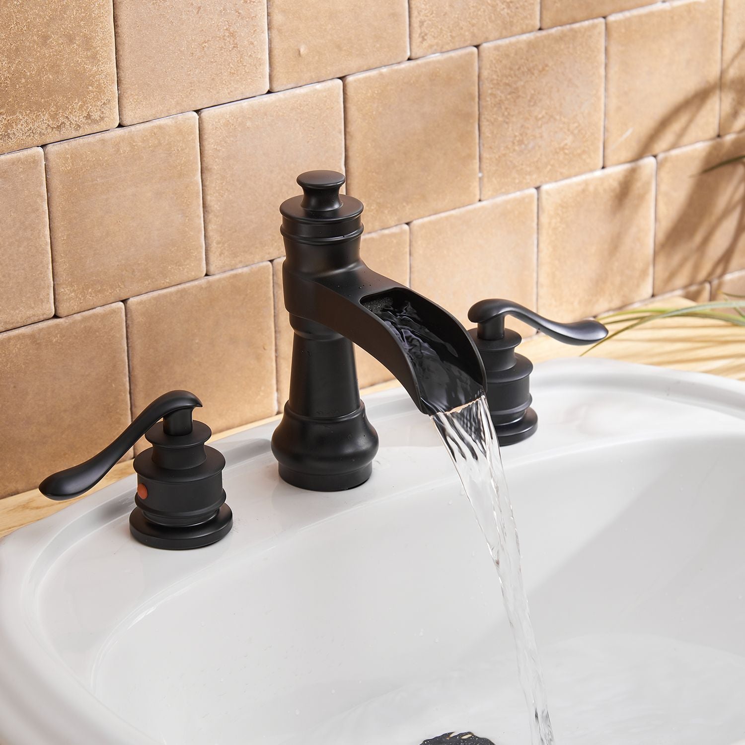 8 in. Waterfall Widespread 2-Handle Bathroom Faucet With Pop-up Drain Assembly in Spot Resist Brushed Nickel Oil Rubbed  image 18