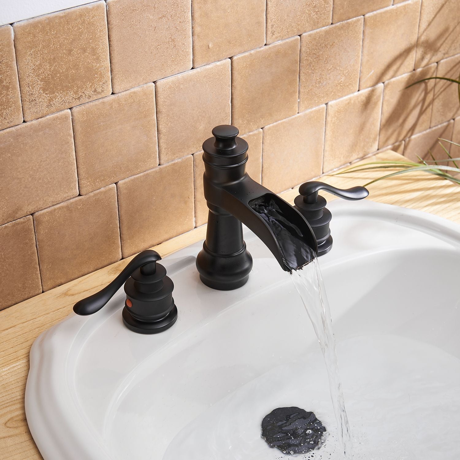 8 in. Waterfall Widespread 2-Handle Bathroom Faucet With Pop-up Drain Assembly in Spot Resist Brushed Nickel Oil Rubbed  image 16