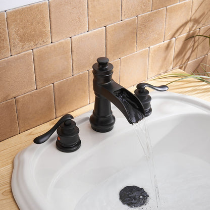 8 in. Waterfall Widespread 2-Handle Bathroom Faucet With Pop-up Drain Assembly in Spot Resist Brushed Nickel Oil Rubbed  image 16
