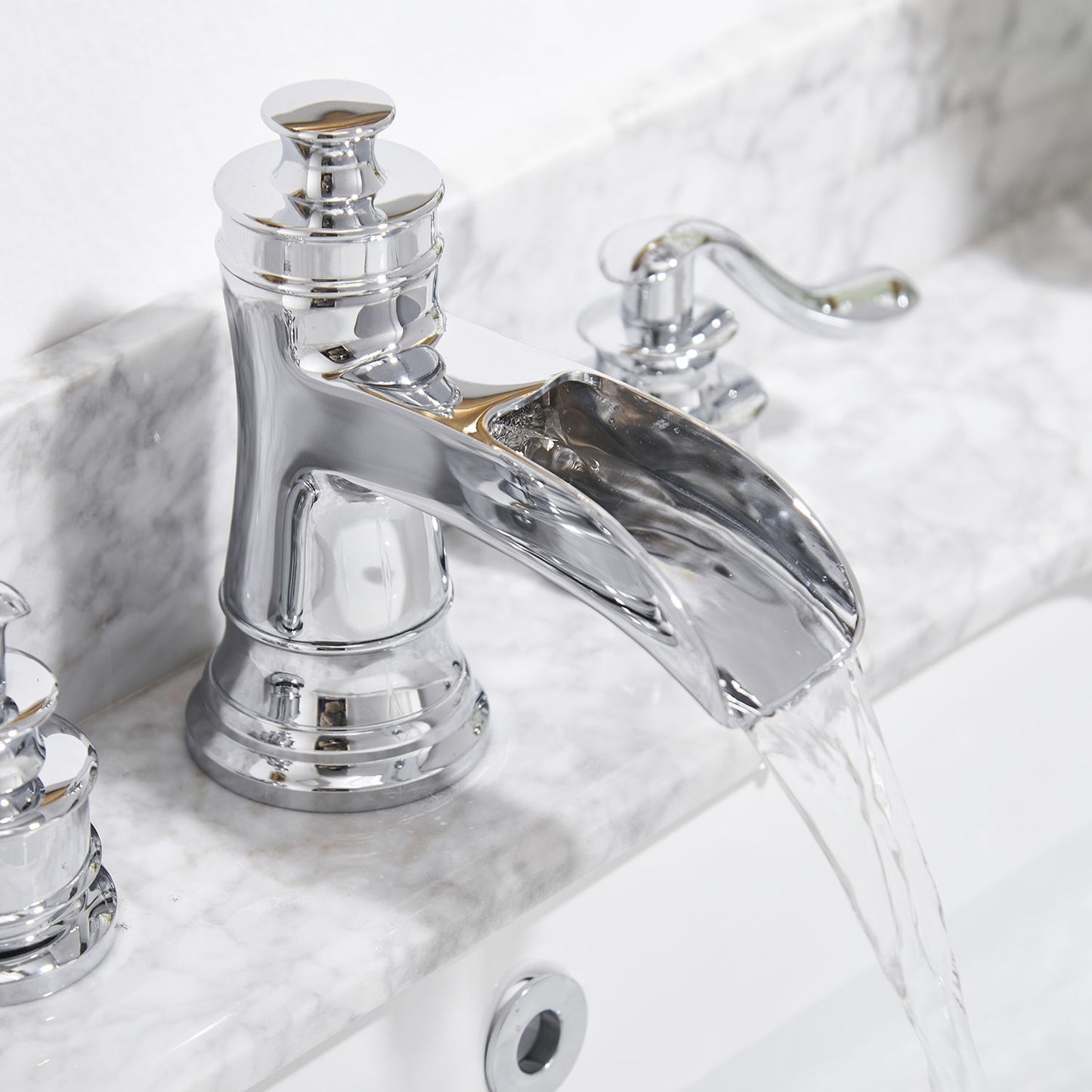 8 in. Waterfall Widespread 2-Handle Bathroom Faucet With Pop-up Drain Assembly in Spot Resist Polished Chrome image 4