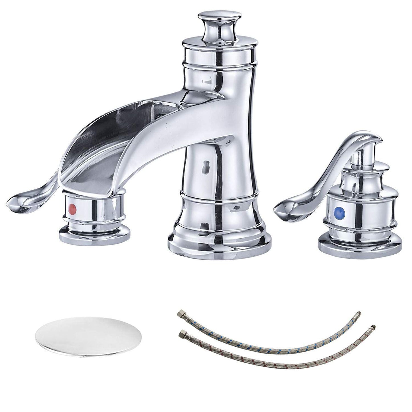 8 in. Waterfall Widespread 2-Handle Bathroom Faucet With Pop-up Drain Assembly in Spot Resist Polished Chrome image 1