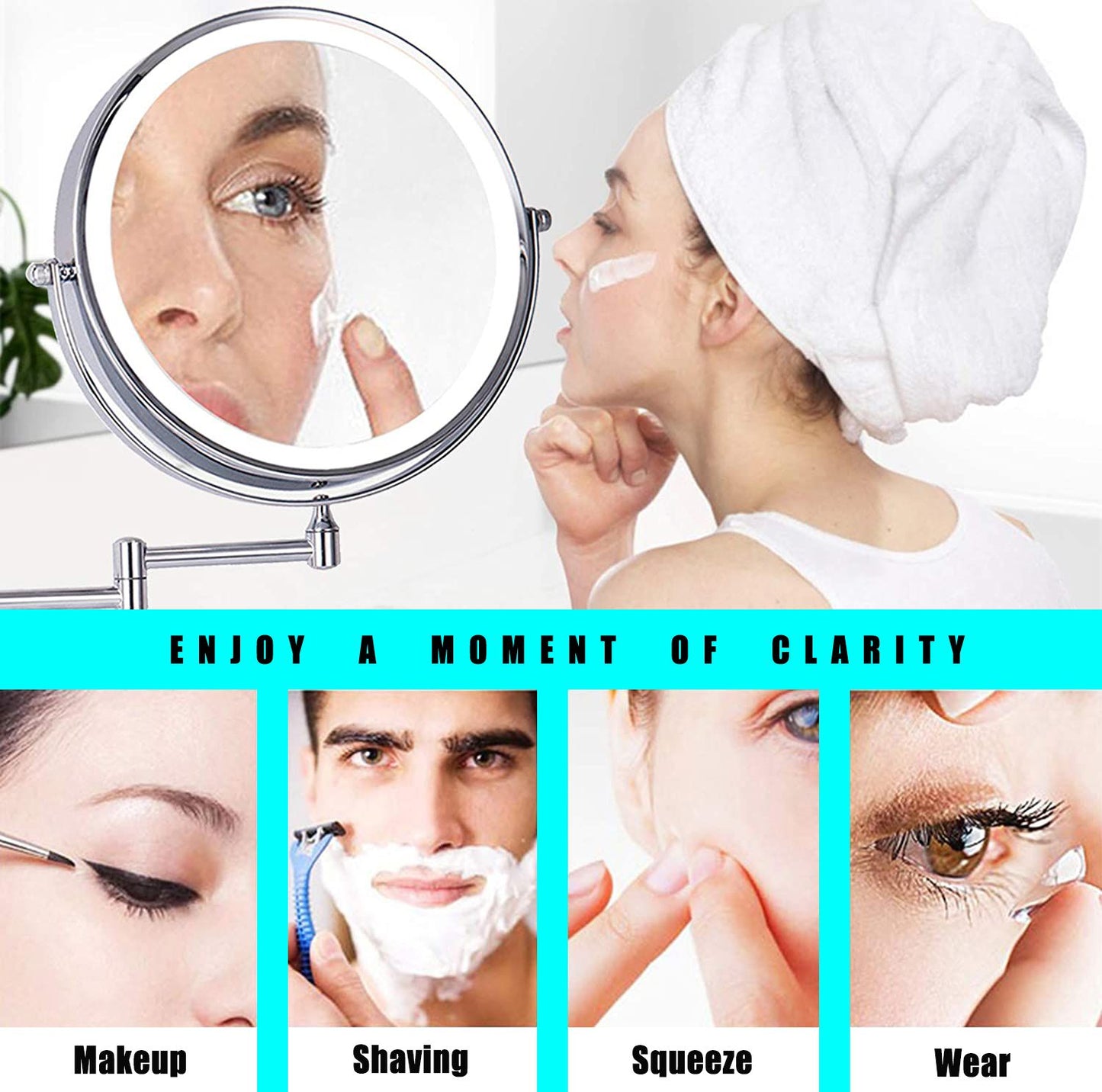 8 Inch LED Wall Mount Two-Sided Magnifying Makeup Vanity Mirror, 12 Inch Extension Chrome Finish, 1X/3X Magnification, 3 image 4
