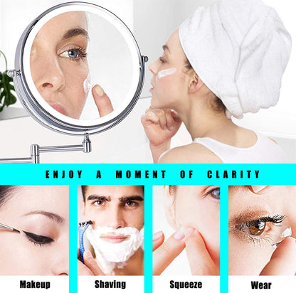 8 Inch LED Wall Mount Two-Sided Magnifying Makeup Vanity Mirror, 12 Inch Extension Chrome Finish, 1X/3X Magnification, 3 image 4
