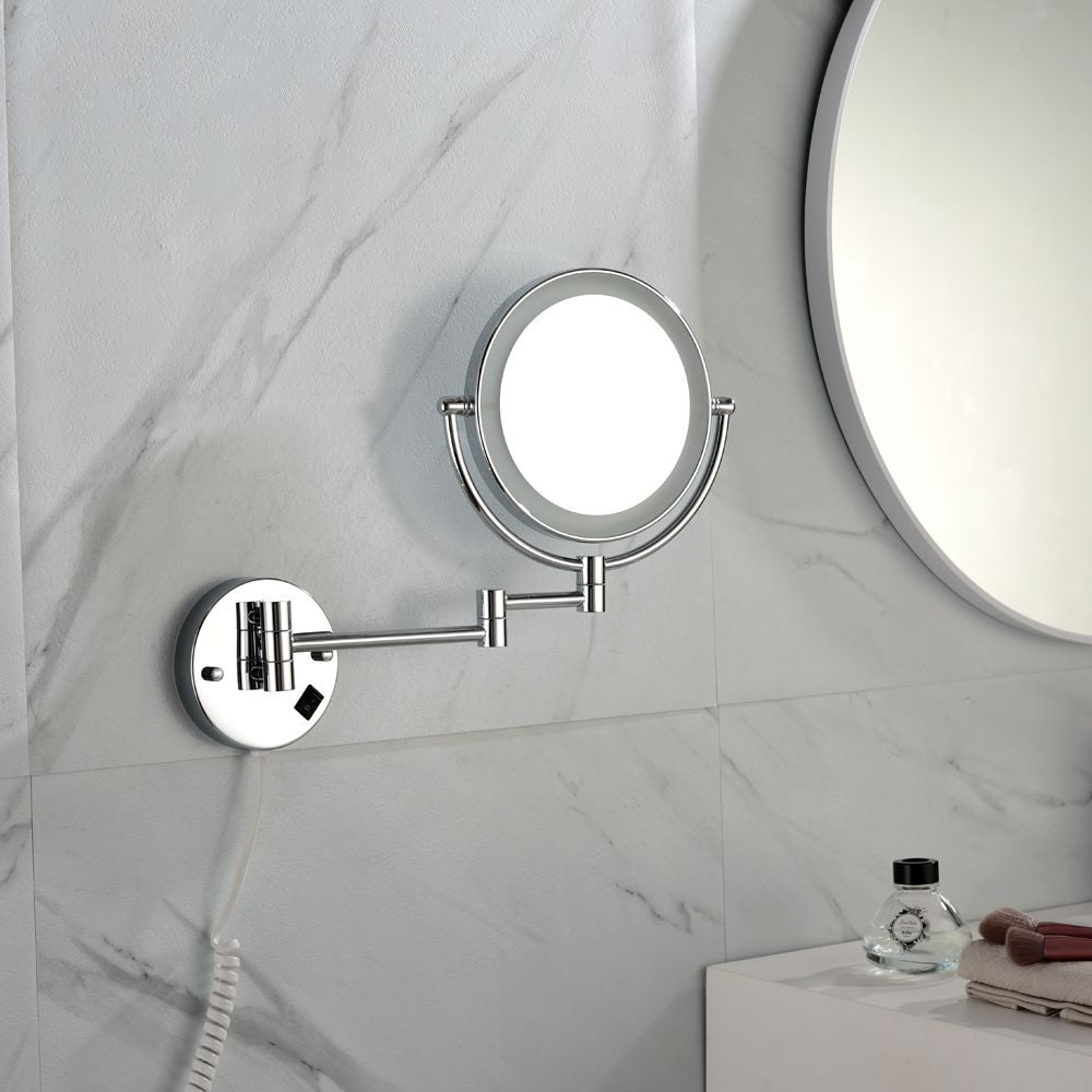 8 Inch LED Wall Mount Two-Sided Magnifying Makeup Vanity Mirror, 12 Inch Extension Chrome Finish, 1X/3X Magnification, 3 image 6