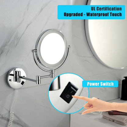8 Inch LED Wall Mount Two-Sided Magnifying Makeup Vanity Mirror, 12 Inch Extension Chrome Finish, 1X/3X Magnification, 3 image 5
