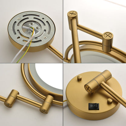 8 Inch LED Wall Mount Two-Sided Magnifying Makeup Vanity Mirror, 12 Inch Extension Gold Finish, 1X/3X Magnification, 360 image 3