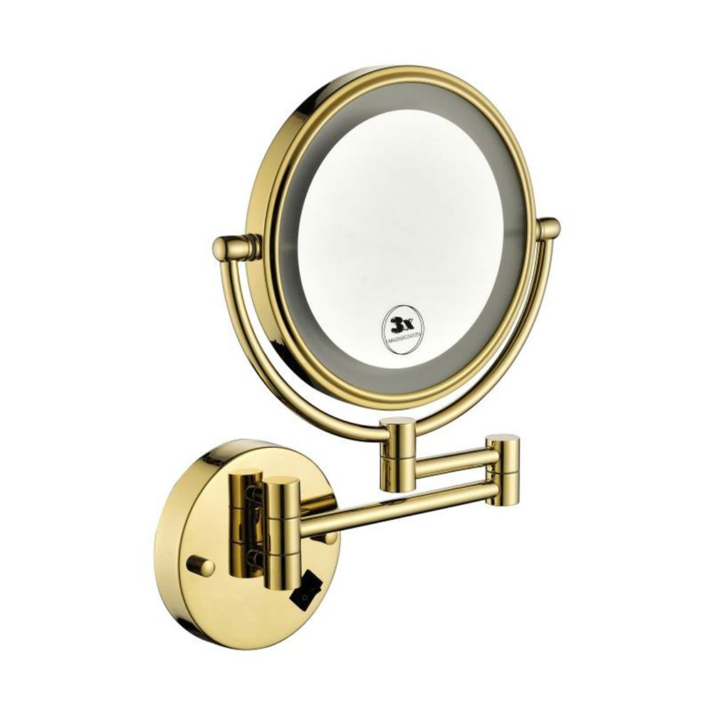 8 Inch LED Wall Mount Two-Sided Magnifying Makeup Vanity Mirror, 12 Inch Extension Gold Finish, 1X/3X Magnification, 360 image 1