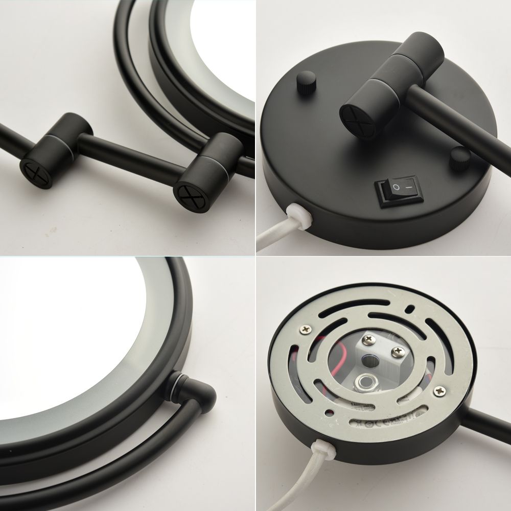 8 Inch LED Wall Mount Two-Sided Magnifying Makeup Vanity Mirror, 12 Inch Extension Matte Black, 1X/3X Magnification, 360 image 3