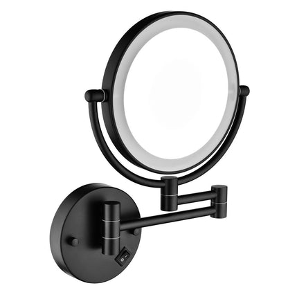 8 Inch LED Wall Mount Two-Sided Magnifying Makeup Vanity Mirror, 12 Inch Extension Matte Black, 1X/3X Magnification, 360 image 1