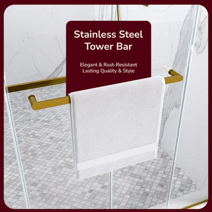 56"-60"W x 80"H Frameless Double Sliding Shower Door, 3/8 inches (10mm) Thick SGCC Tempered Glass Door, Brushed Gold image 9