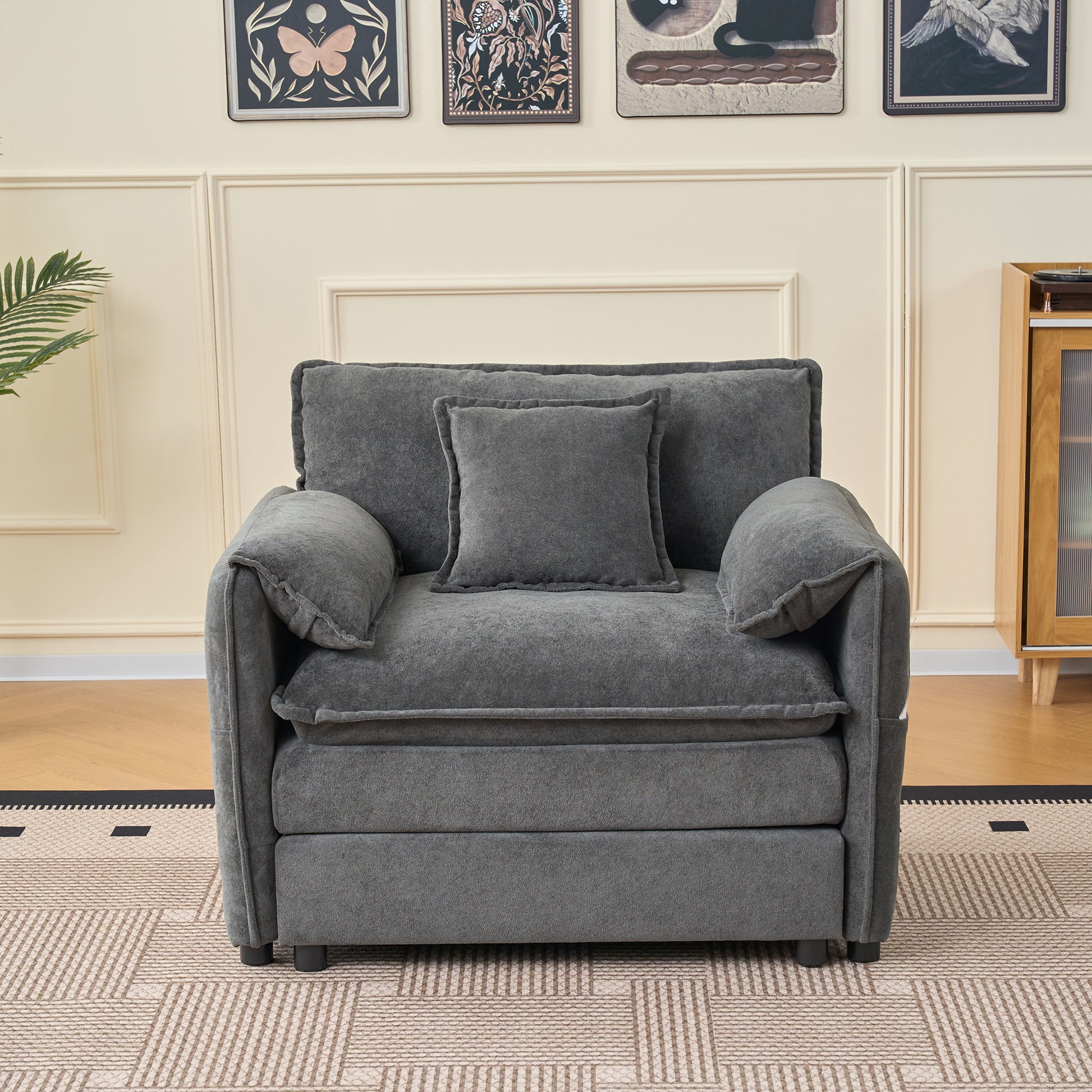 Oversized 41.73" Sofa Chair, Modern Upholstered Armchair with 1 Toss Pillow, Modular Sectional Sofa for Living Room, Deep Seat Reading Sofa for Bedroom Apartment, DIY Combination Chenille,Grey image 4