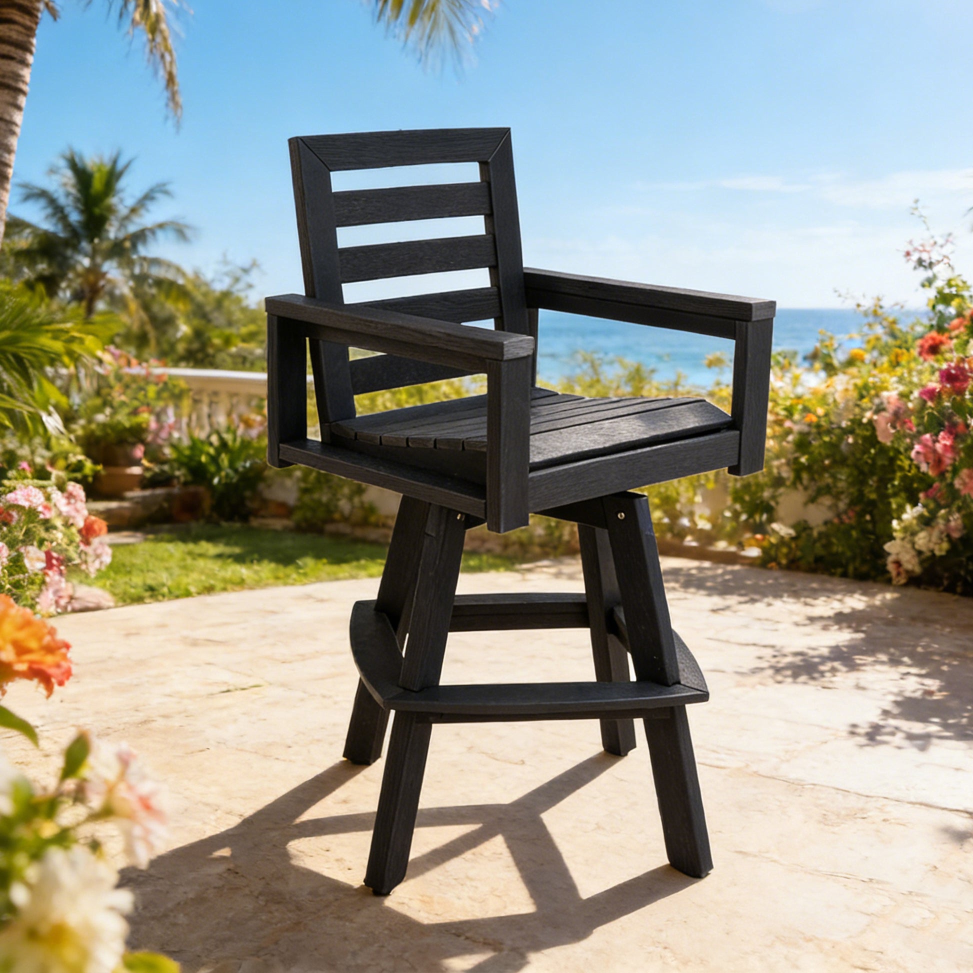 Outdoor Swivel Bar Stools, Carbon HDPE High-Density Polyethylene Patio Bar Chair with 360° Swivel & Ladderback, All-Weather Bar Height Stool for Deck, Porch, Poolside, Hot-Embossed Wood Grain image 1
