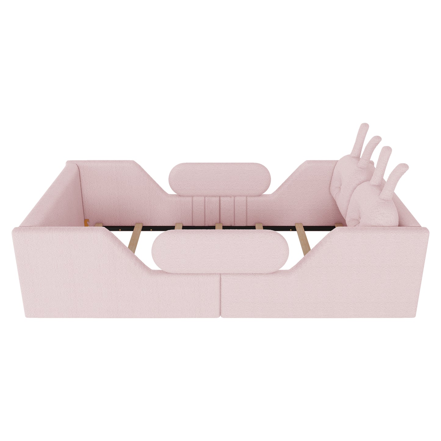 Twin Size Upholstered Platform Bed with Rabbit Cushion, Kids Floor Upholstered Bed with Removable Side Rails, Pink(Old SKUW2593P395807 Expect Arrival Date 2026/7/14) image 10