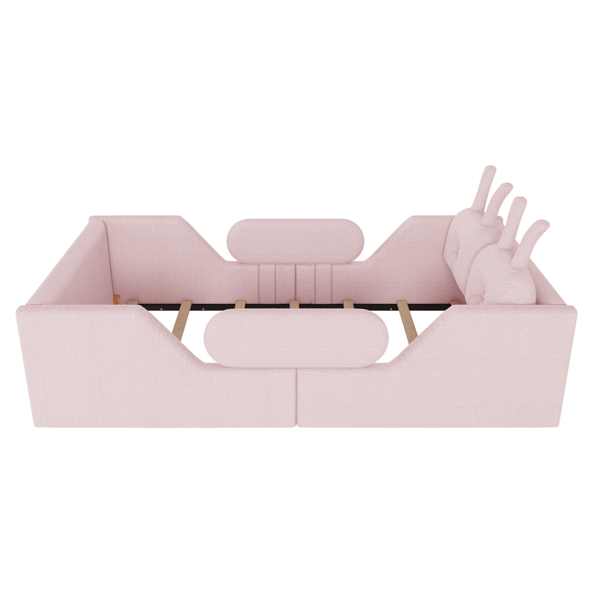 Twin Size Upholstered Platform Bed with Rabbit Cushion, Kids Floor Upholstered Bed with Removable Side Rails, Pink(Old SKUW2593P395807 Expect Arrival Date 2026/7/14) image 10