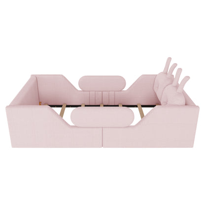 Twin Size Upholstered Platform Bed with Rabbit Cushion, Kids Floor Upholstered Bed with Removable Side Rails, Pink(Old SKUW2593P395807 Expect Arrival Date 2026/7/14) image 10