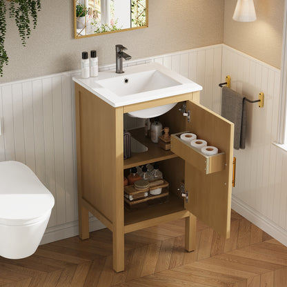 18" Bathroom Cabinet with Storage, Small Space Solution with Ceramic Sink, Adjustable Shelf, Soft-Closing Hinges image 2