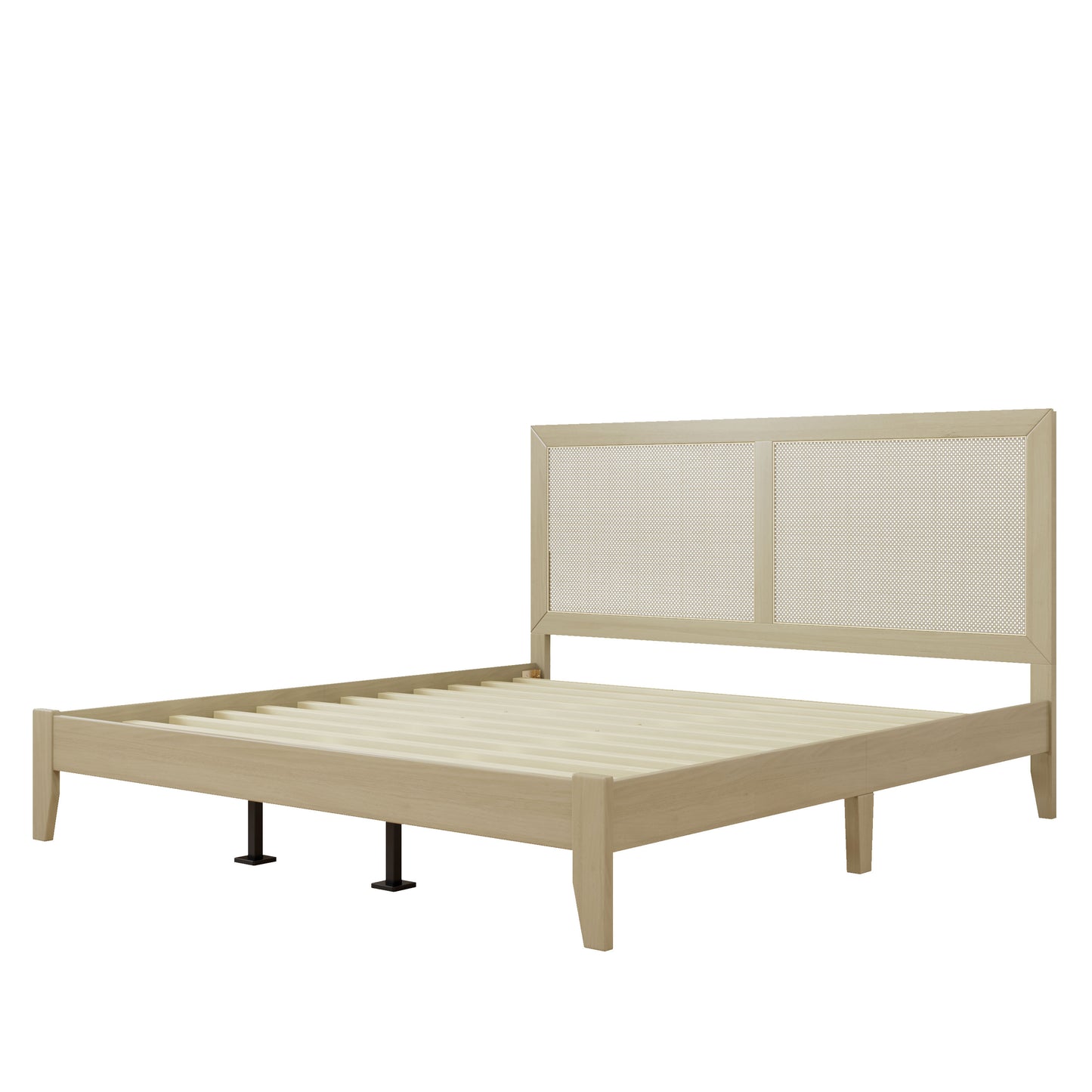Solid Wood Platform California King Bed With Rattan image 5