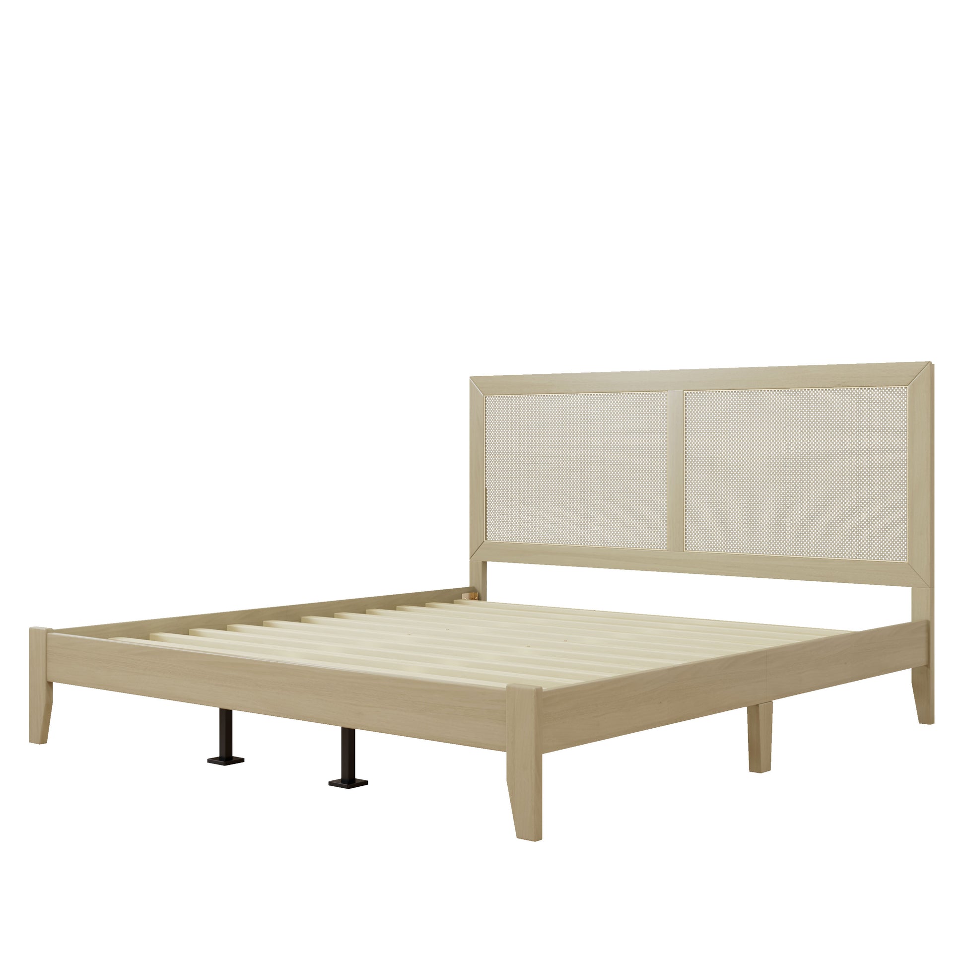 Solid Wood Platform California King Bed With Rattan image 5