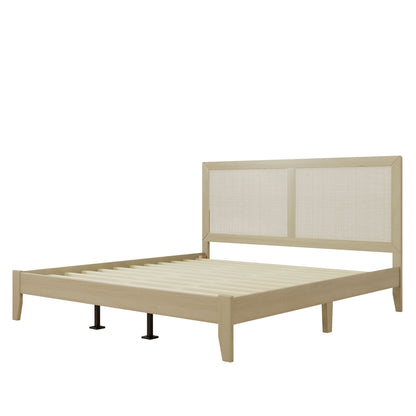 Solid Wood Platform California King Bed With Rattan image 5