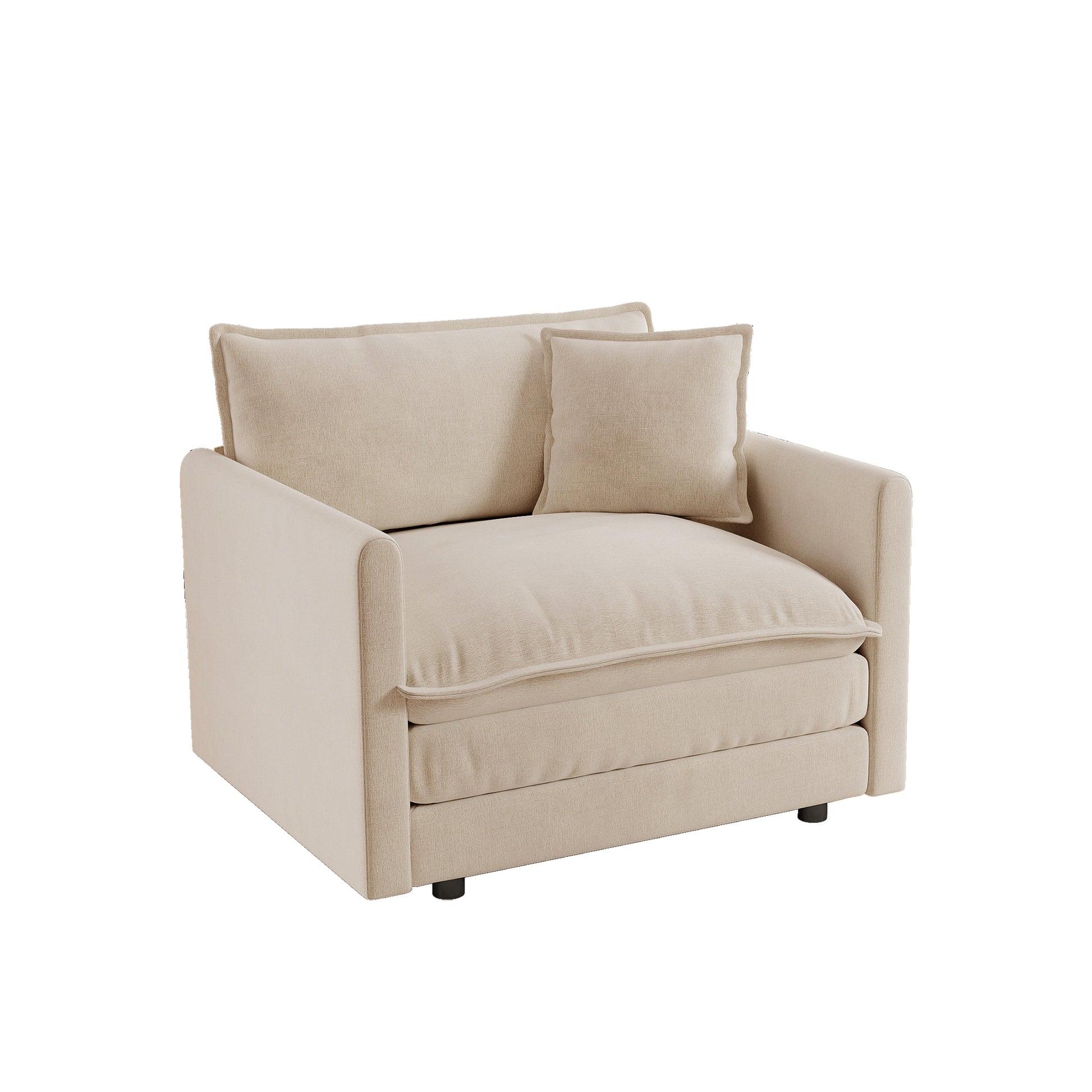 Comfy Deep Single Seat Sofa Upholstered Reading Armchair Living Room Chair light coffee Chenille Fabric, 1 Toss Pillow image 4