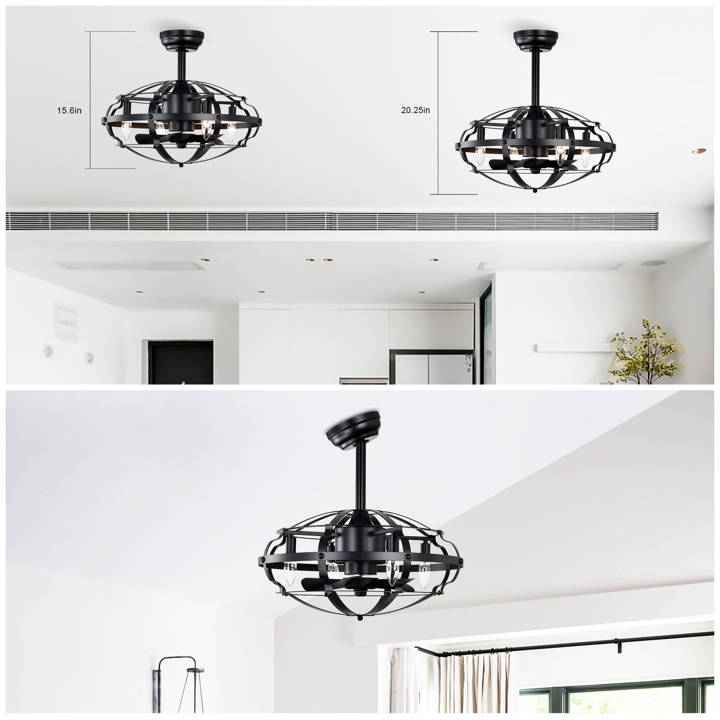 20.63 INCH Caged Ceiling Fan with Lights For Farmhouse, Bedroom Living Room bedroom--NOT Included Bulbs--Matte Black image 5