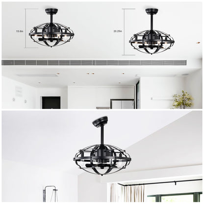20.63 INCH Caged Ceiling Fan with Lights For Farmhouse, Bedroom Living Room bedroom--NOT Included Bulbs--Matte Black image 5