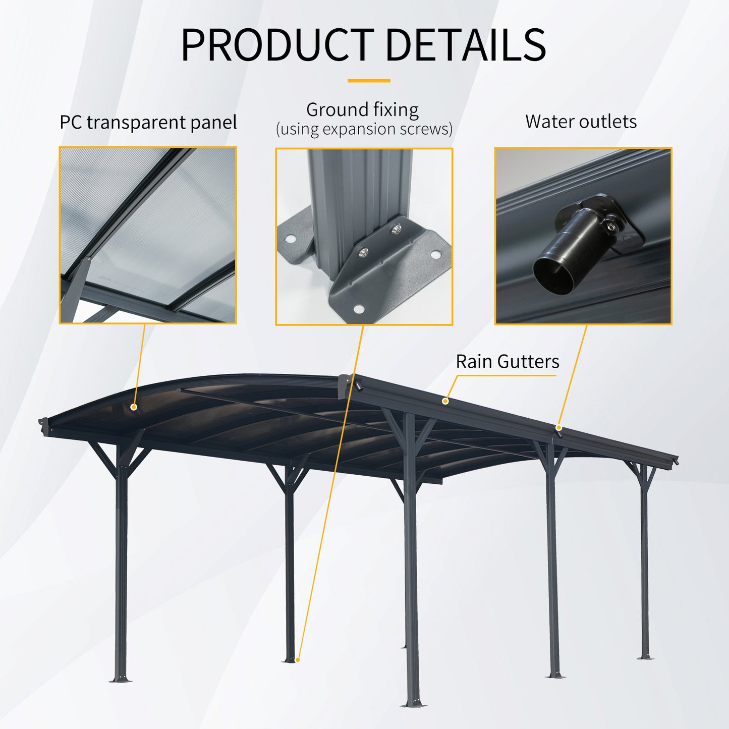 Outdoor Carport, 10 FT * 19 FT* 7 FT Arch Carport Aluminum Metal Frame and Polycarbonate Panels Car Port for Outdoor Driveway Car, Truck image 2