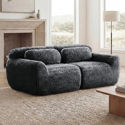 2-seater Modular Sectional Sofa Couches,Soft Fluffy Plush Fabric Bottom Anti-Slip Design,32D High Density Sponge,No Assembly Required Ergonomic Design,With Throw Pillows Fits Living Rooms,Dark Grey image 3