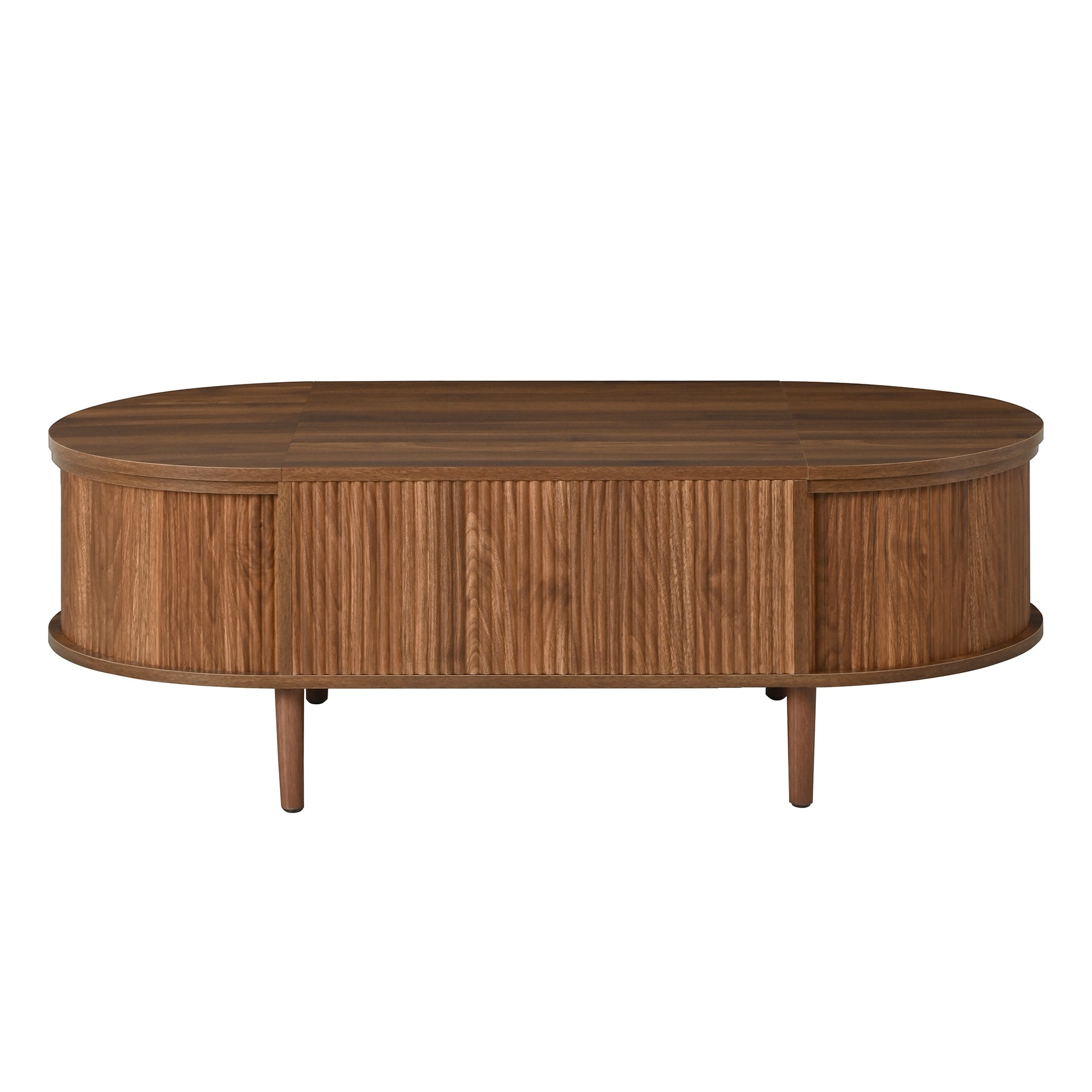 U-Can Minimalist Oval Lift-Top Coffee Table with Hidden Storage and Wood Wave Grain Finish image 7
