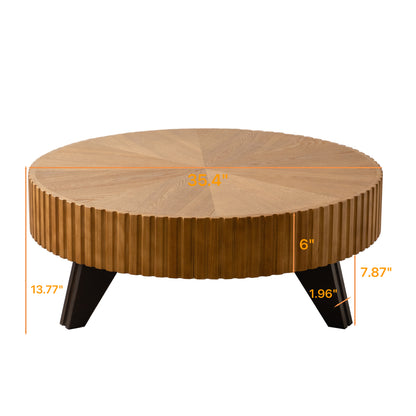 35.4 "Round Retro Coffee Table, Coffee Table Suitable For Coffee and Home Decor, Natural image 6
