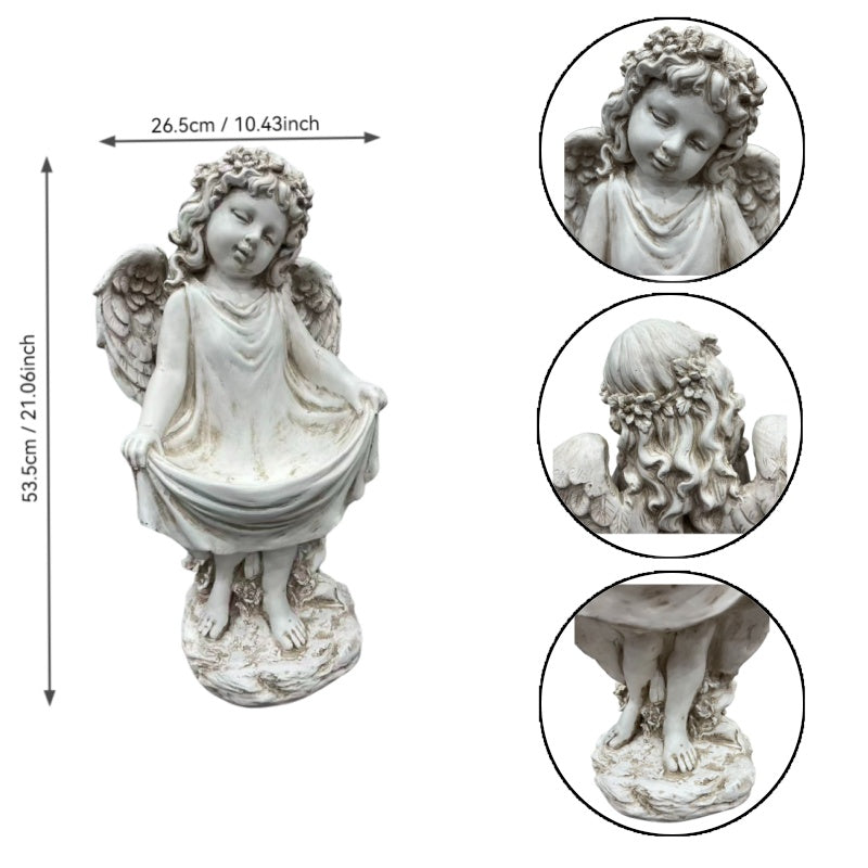 21.06" Tall Weathered Angel Cherub Garden Statue, Resin Dress Sculpture Figurine, Decorative Outdoor Yard Lawn Patio Backyard Landscape Ornament Decoration image 7