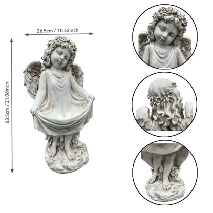 21.06" Tall Weathered Angel Cherub Garden Statue, Resin Dress Sculpture Figurine, Decorative Outdoor Yard Lawn Patio Backyard Landscape Ornament Decoration image 7