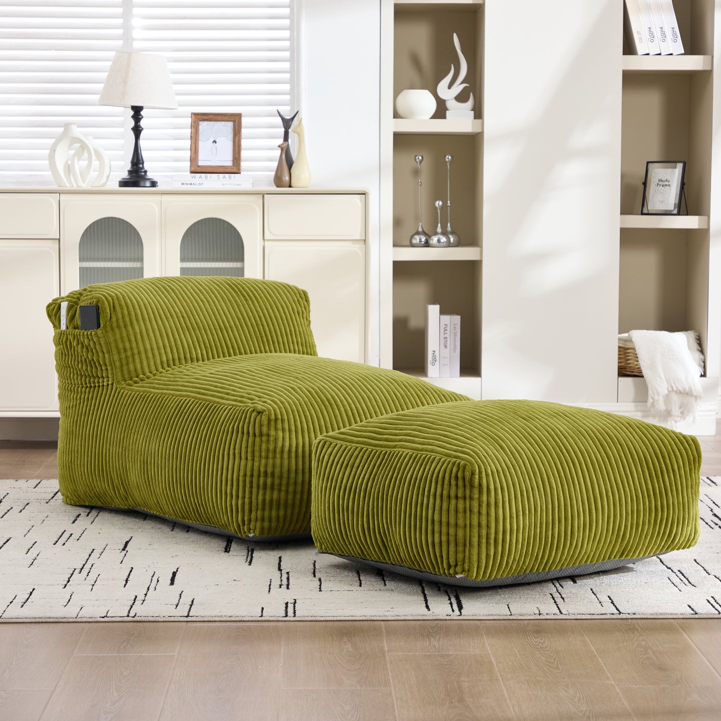 Big Bean Bag Chair for Adults,Lounger Large Bean Bag Sofa, Memory Foam Filled Beanbag Chair for Living Room, Bedroom, Balcony,Comfy Corduroy Bean Bag Chair with ottoman,Ergonomic Support & Premium Com image 8