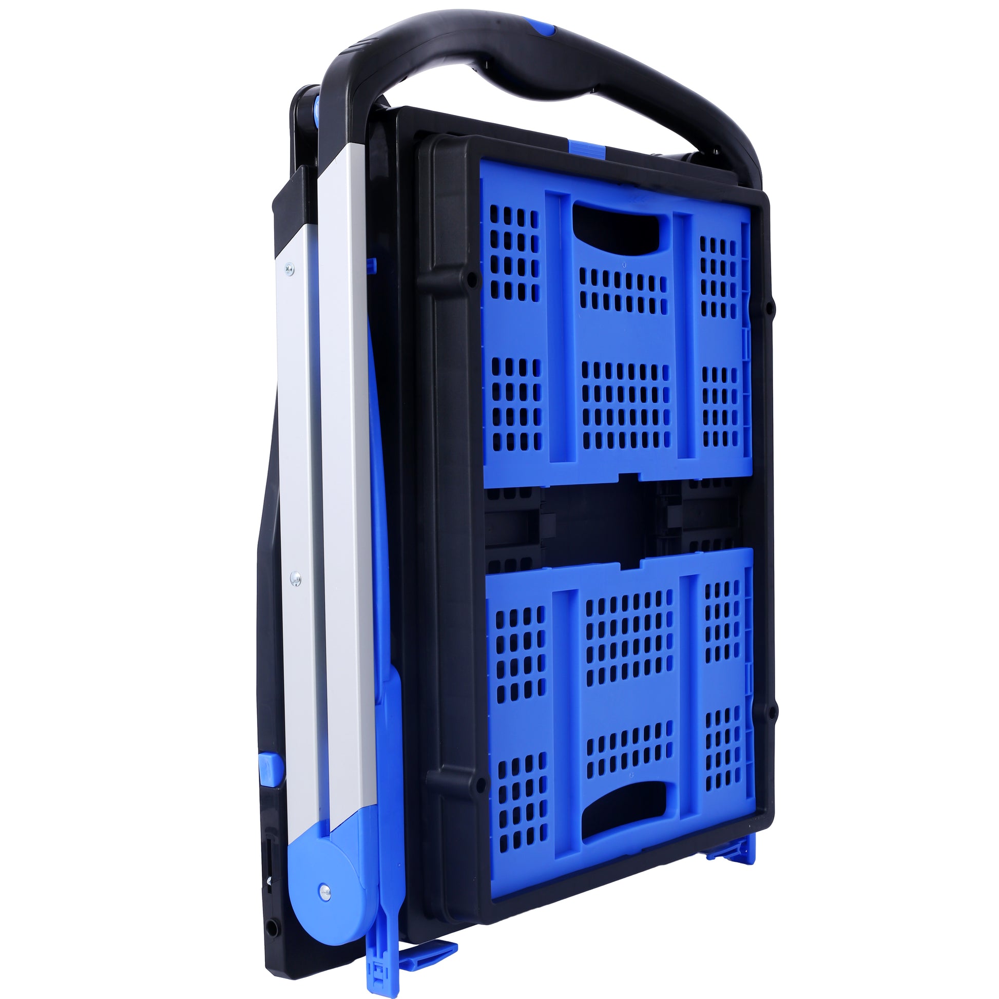 Collapsible Utility Cart Multi Use Functional Collapsible Shopping Carts 2-Tier Collapsible Shopping Cart with Baskets Carrito para Supermercado con Ruedas blue image 5