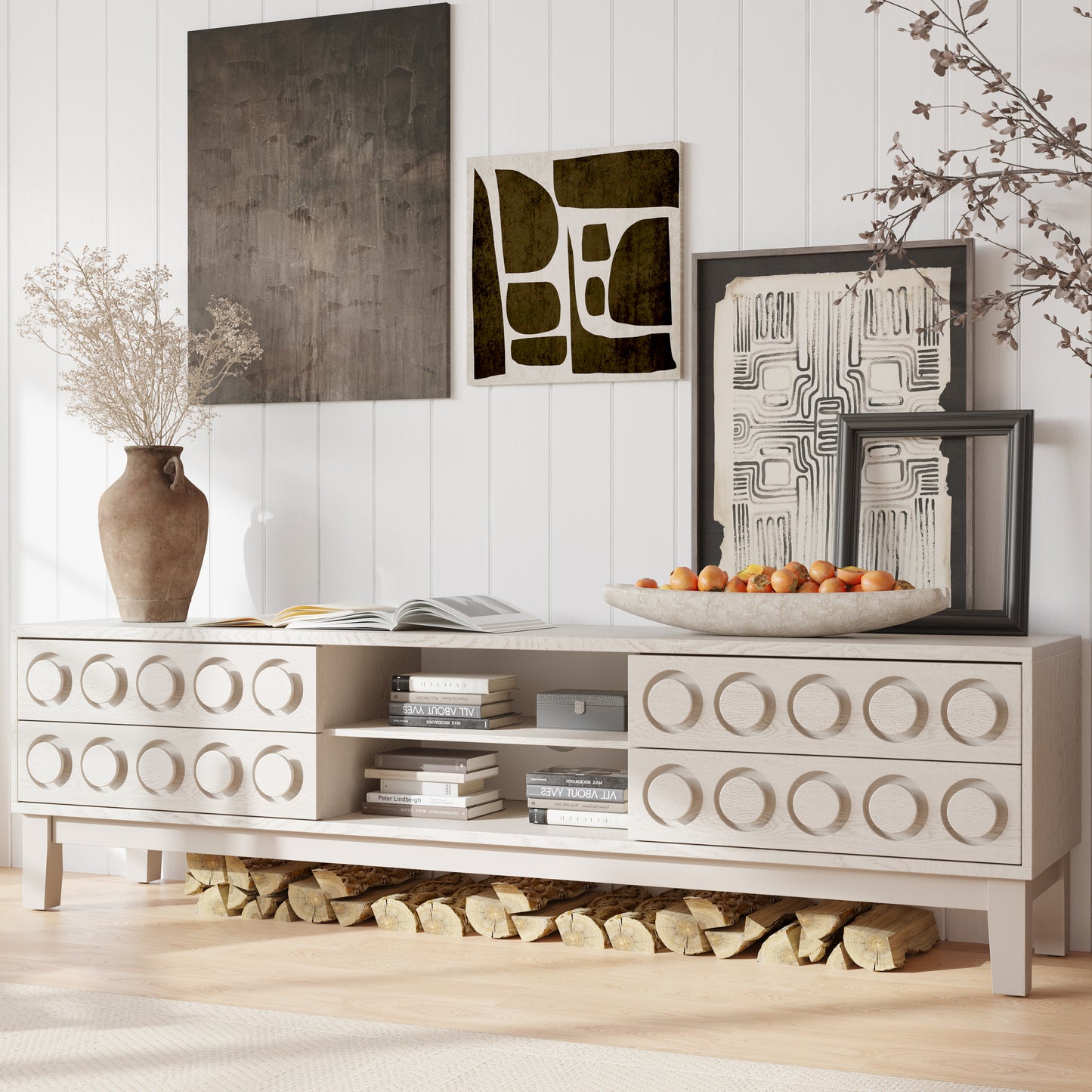 Modern Mid-Century Media Console with 4 Drawers and Cable Management, TV Console Table for TVs up to 75",Entertainment Center for Living Room and Office(White) image 7