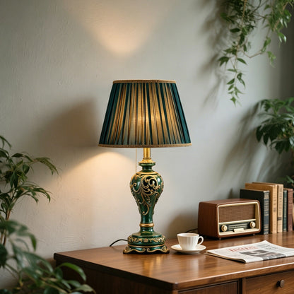 Farmhouse Table Lamps for Living Room Bedroom, Vintage Table Lamp with Nightlight (BULB INCLUDED), Dark Green Hollow Out Resin Lamp for End Table image 11