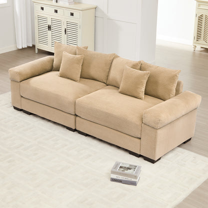 92" Oversized Cloud Modular Sectional Couch,Corduroy Fabric Extra-Wide Armrests Throw Pillows Ergonomic Design High Resilience Cushion Easy Assembly,For Living Rooms Bedrooms,Camel image 1